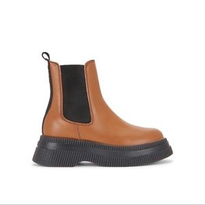 Ganni Creepers Chelsea Leather Boots in Tiger's Eye sz 39